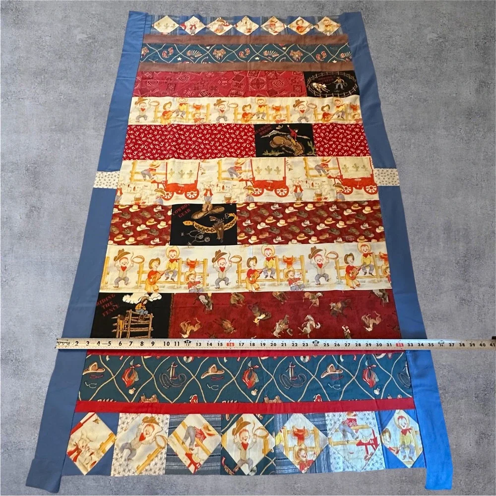 Unfinished Quilt Top Panel Kids 60x32 Multicolor Western Cowboy Novelty-CUTE!
